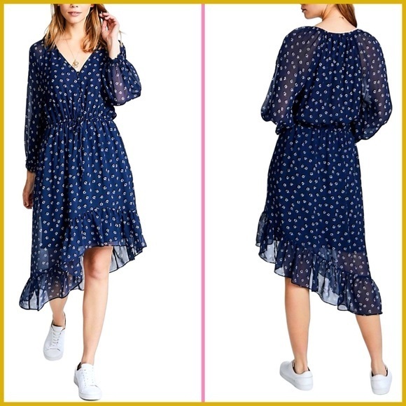 Joie Floral Silk Blue and White Asymmetrical Dress - Picture 2 of 12